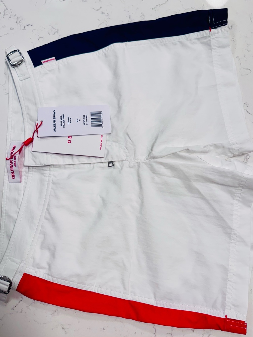 BRAND NEW - Orlebar Brown White Men's Swim Shorts with Red Tag Detail